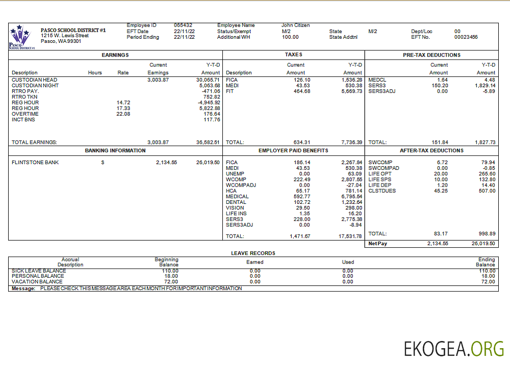 Modèle de fiche d'employé d'école aux États Unis au format Word et PDF